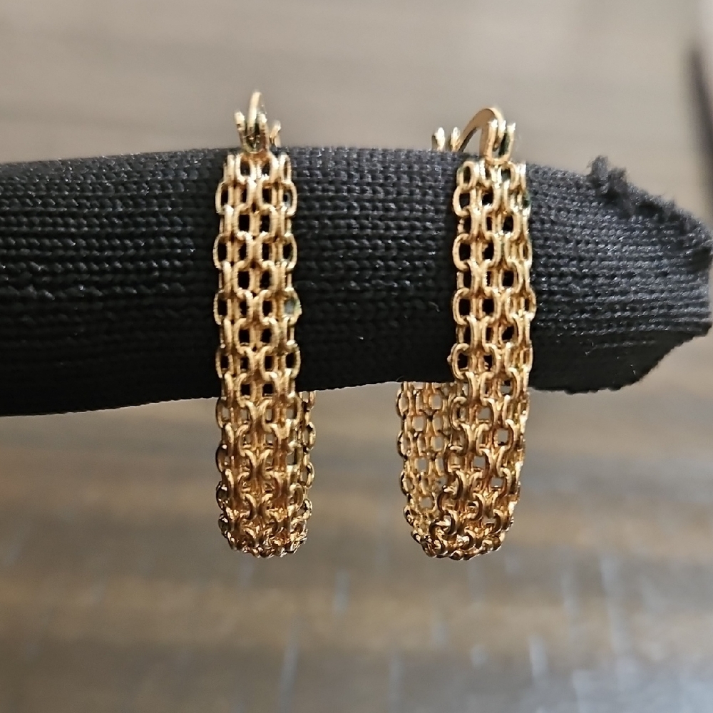 18K Gold-Plated Brass Bismark-Link Hoop Earrings - Women Jewelry